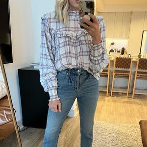 Free People high neck plaid top